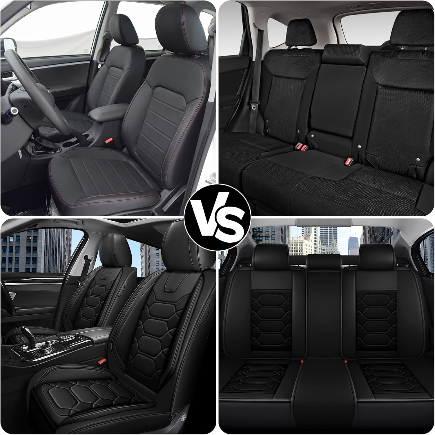 Car Seat Covers Full Set for Honda Civic 2000-2025,Durable Waterproof Luxury Universal,Easy to Install Napa Leather Cover Set for Cars,Full Seats,Black