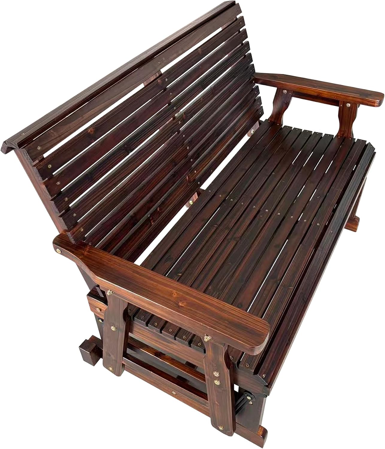 Wooden Patio Glider with High Roll Back and Deep Contoured Seat, Solid Fir Wood, 2-Seater, Heavy Duty 800 LBS, 4 Ft. (Chocolate Tone)