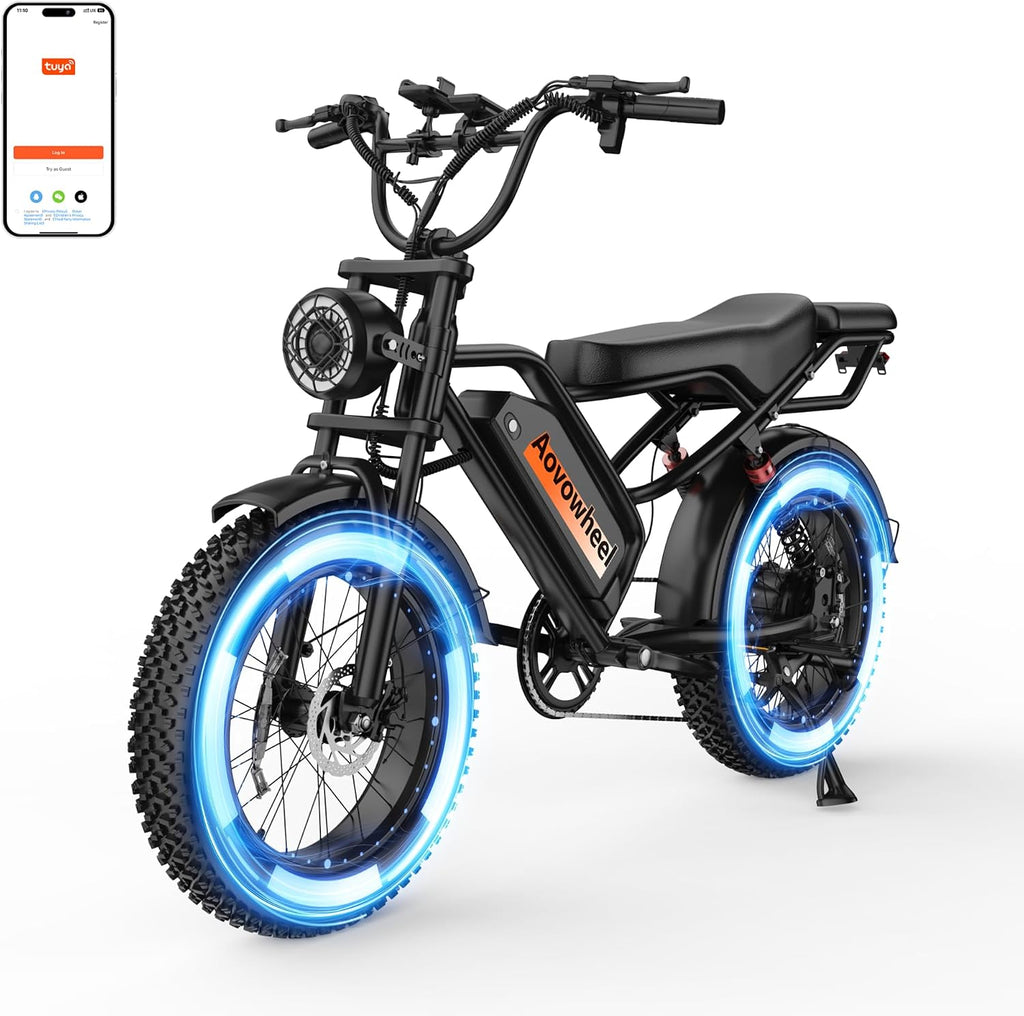 Electric Bike for Adults 20' Fat Tire Electric Dirt Bike with 48V 18Ah Battery 50-70 Miles Electric Motorcycle Ebikes, 1000 Peak Motor 31MPH Top Speed E-Bikes, APP, 2 Seater, Full Suspension