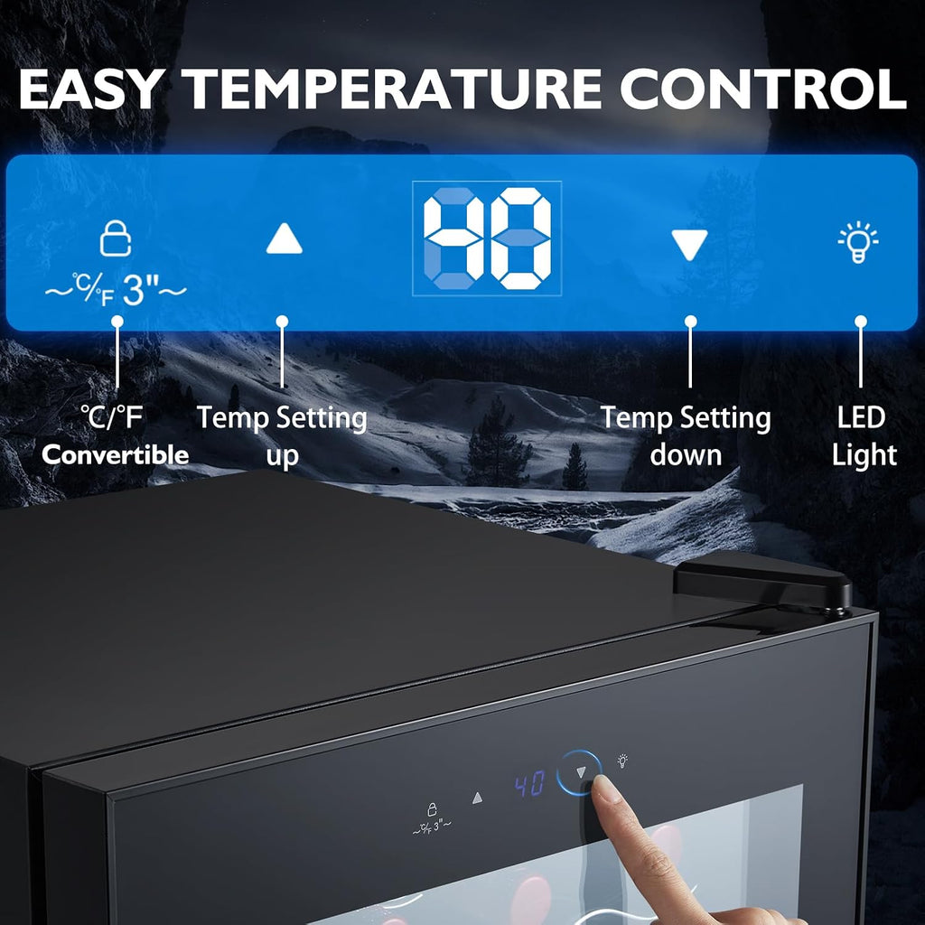 Mini Wine Fridge Freestanding, Cooler Refrigerator 15 Bottle w/Digital Control, Countertop for Red & White, Glass Door Black (ST-15045-R)