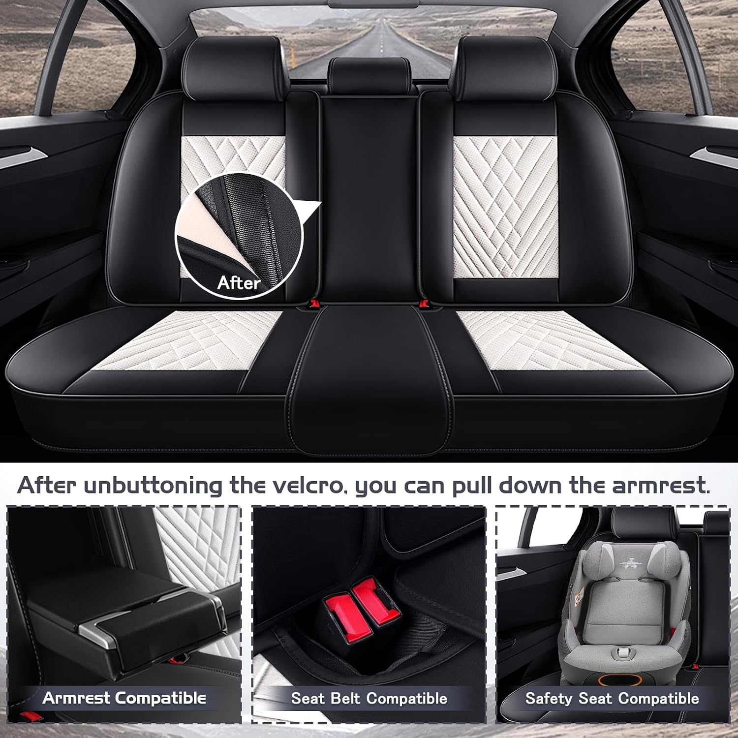 Car Seat Covers for Audi Q7 2007-2026, Waterproof Nappa Leather Full Set Seat Cover with Headrests, Anti-Slip and Comfortable Automotive Seat Protector&Accessories(Black White)