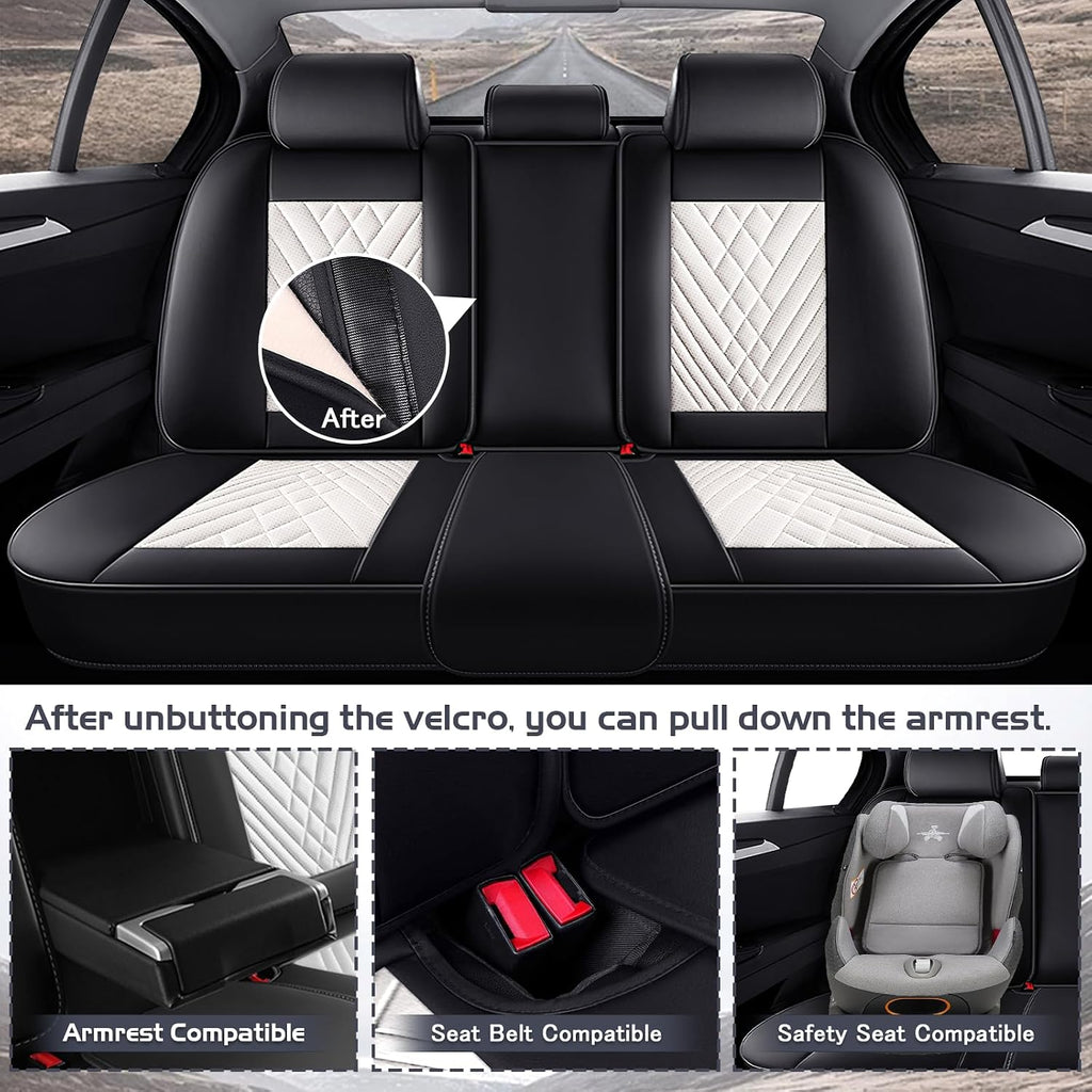 Car Seat Covers for Subaru Ascent 2019-2026, Waterproof Nappa Leather Full Set Seat Cover, Anti-Slip and Comfortable Automotive Seat Protector&Accessories(Black White)