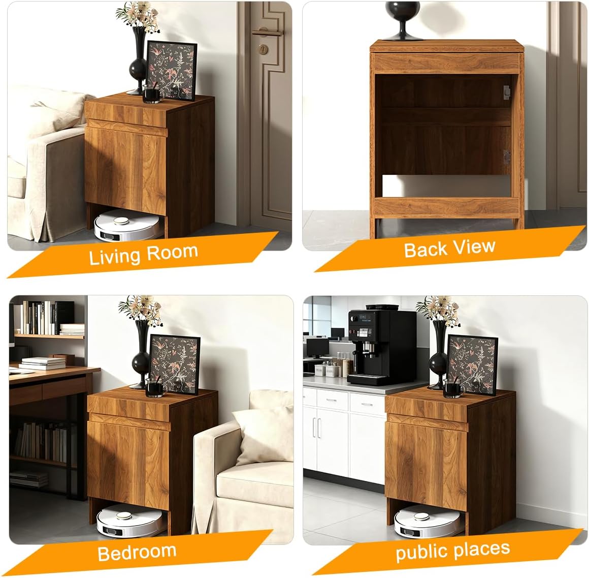 Robot Vacuum Stand Hidden Cabinet, Storage Cabinet with Doors for Robot Vacuum Cleaner,Household End Side Table,Wood Freestanding Rack Space Saver for Home Office