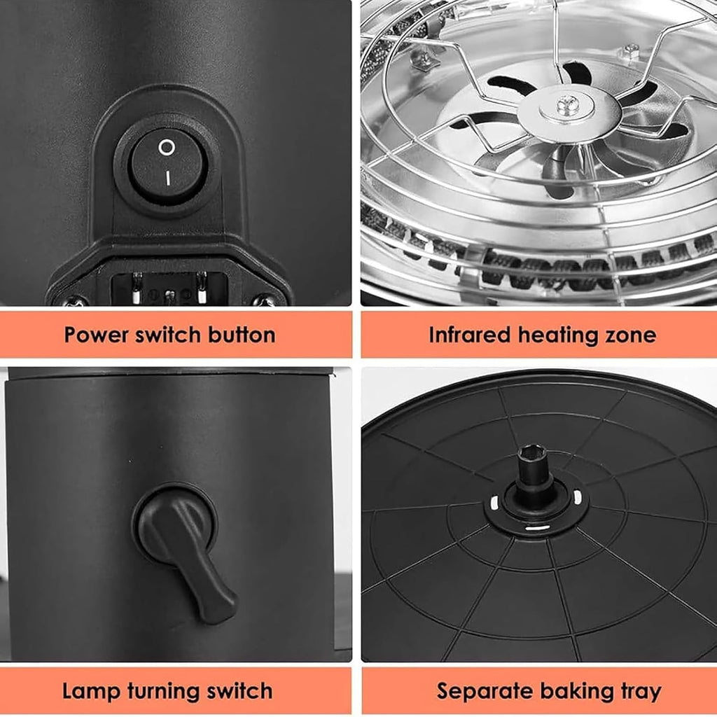 Electric Smokeless Indoor Grill Machine, Electric Griddle, 1~80 Minutes/80-280°C Adjustable/360° Automatic Rotation and Non-Stick, Temperature Control, Timing Function, for Restaurants, Stalls