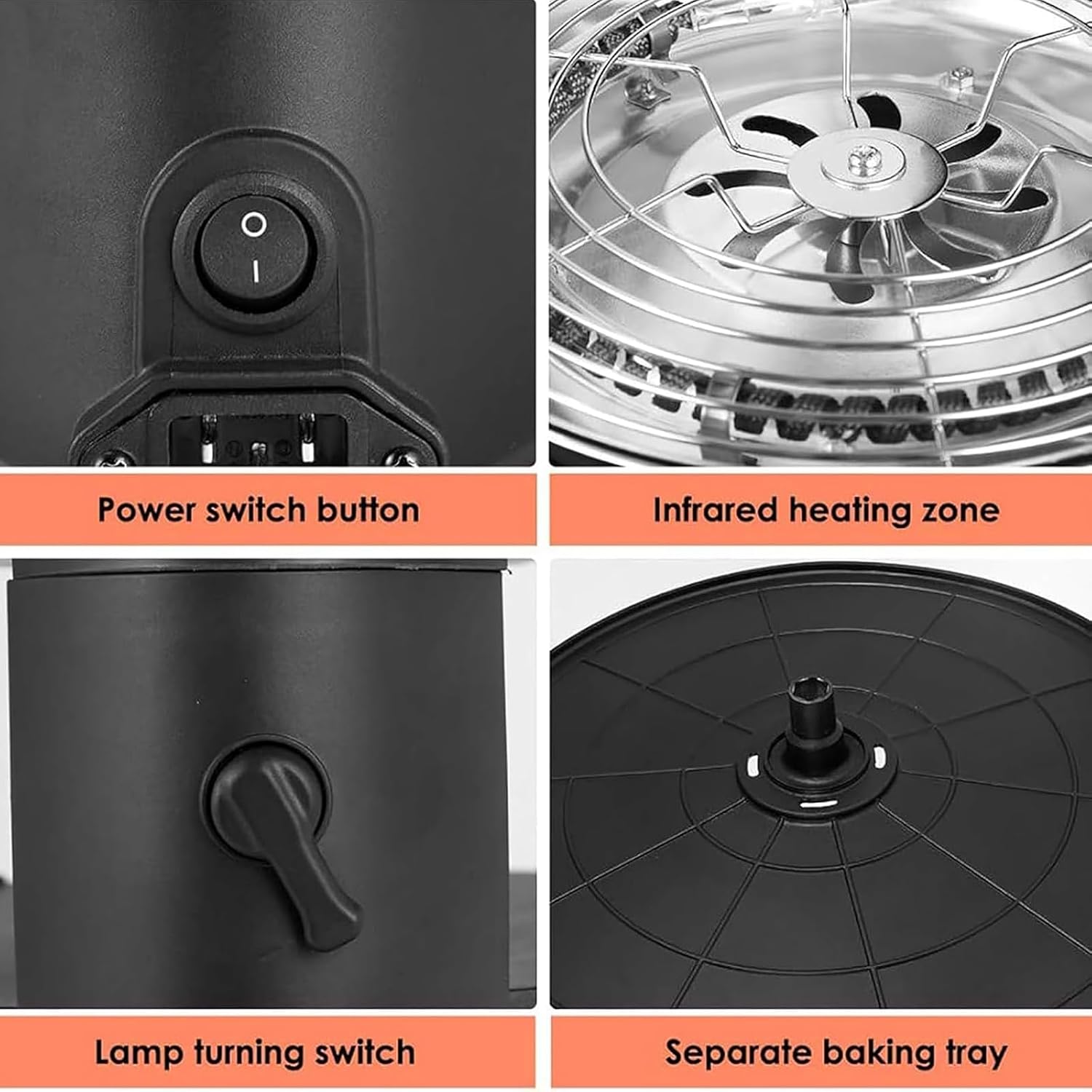 Electric Smokeless Indoor Grill Machine, Electric Griddle, 1~80 Minutes/80-280°C Adjustable/360° Automatic Rotation and Non-Stick, Temperature Control, Timing Function, for Restaurants, Stalls