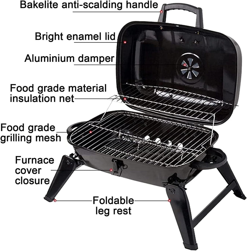 IRYZE Portable Charcoal Grill Portable BBQ Grill With Folding Legs And BBQ Tabletop Stainless Steel Charcoal BBQ Grill For Outdoor Cooking BBQ Grill for Outdoor, Black