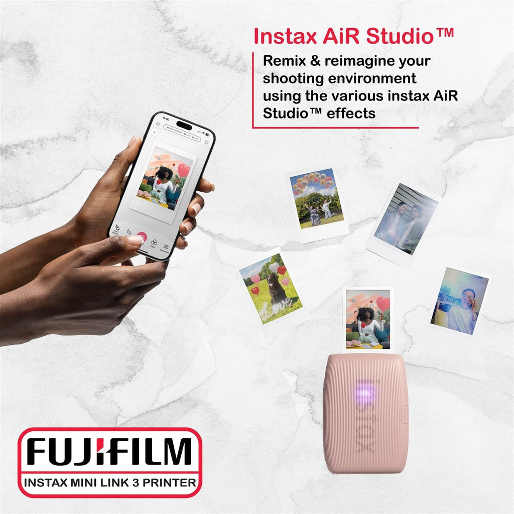 FUJIFILM INSTAX Mini Link 3 Smartphone Printer Bundle with Fujifilm Instax Mini Film (20 Sheets), Hanging Photo Frames, Table top Photo Frame for Mini Film (Rose Pink)
