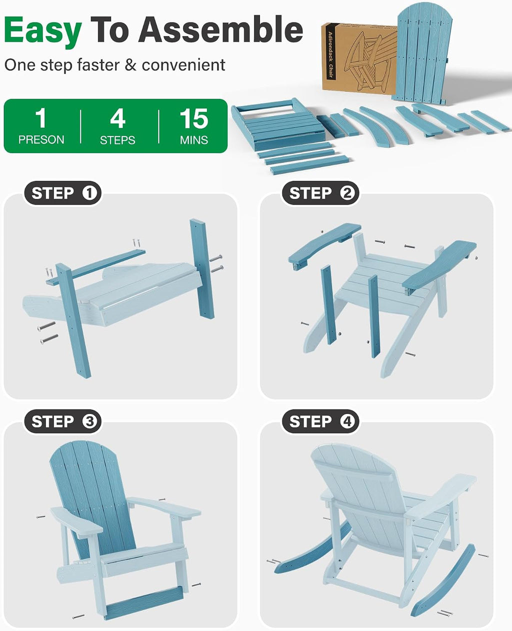 YEFU Outdoor Rocking Chair,Adirondack Rocking Chair,Patio Rocker Chair with Wide Back,Oversized Rocker Chair Look Like Real Wood, for Lawn, Porch, Backyard, Indoor and Garden(Blue)