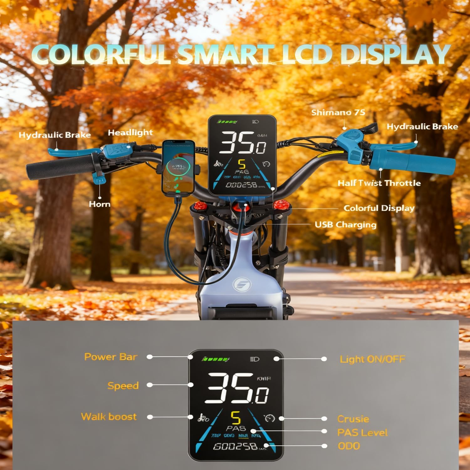 eAhora Juliet Pro 2/Juliet Electric Bike for Adults 5400W/1200W Dual Motor Electric Bicycle 43MPH 60V 70Ah 220+Miles Long Range 20' Fat Tire Full Suspension Mountain E-Bike with APP Control