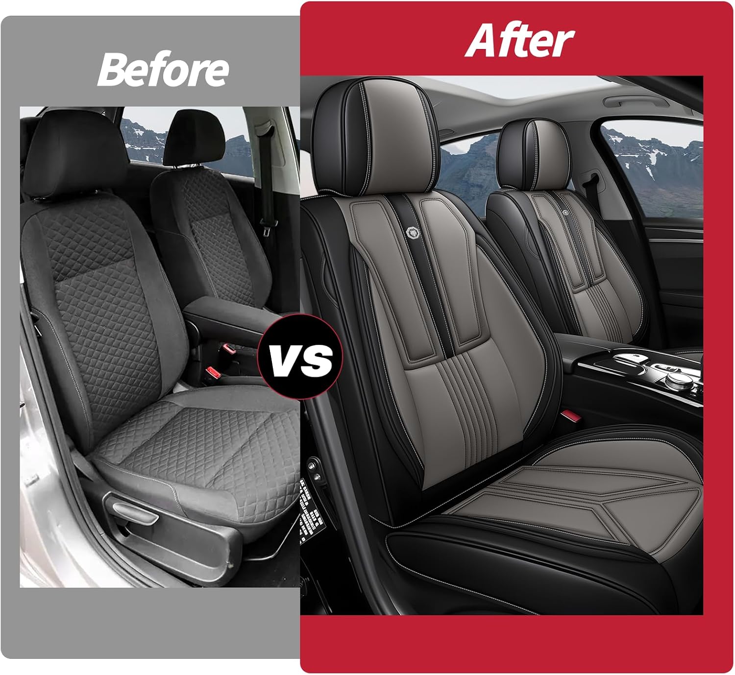 Car Seat Covers Front Set for Hyundai Santa Cruz 2022-2025,Leather Seat Cover for Car,Waterproof Seat Protector Vehicle Seat Cushions Automotive Seat Protector(2 seat,Black&Gray)