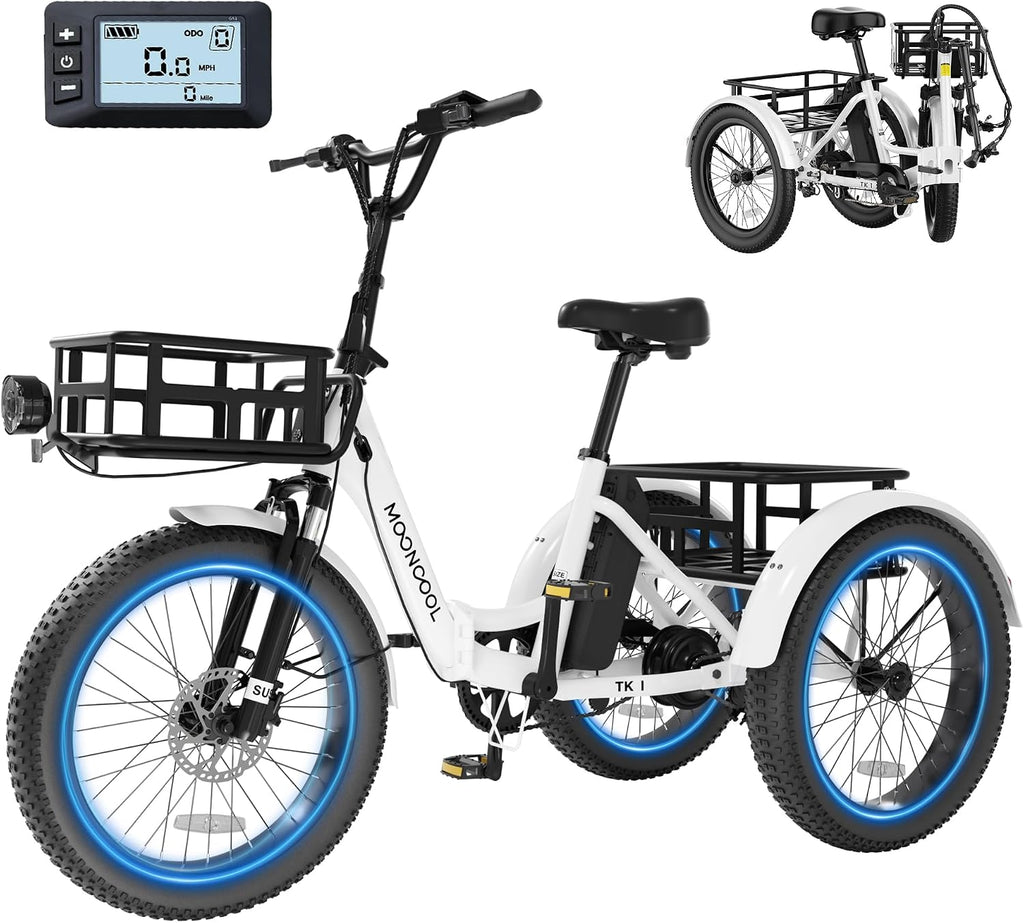 MOONCOOL Electric Trike for Adults, 500W/750W 48V Electric Tricycle for Adults, 20'x3.0' Fat Tire 3 Wheel Electric Bike, Folding Aluminum Adult Tricycle with Removable Battery