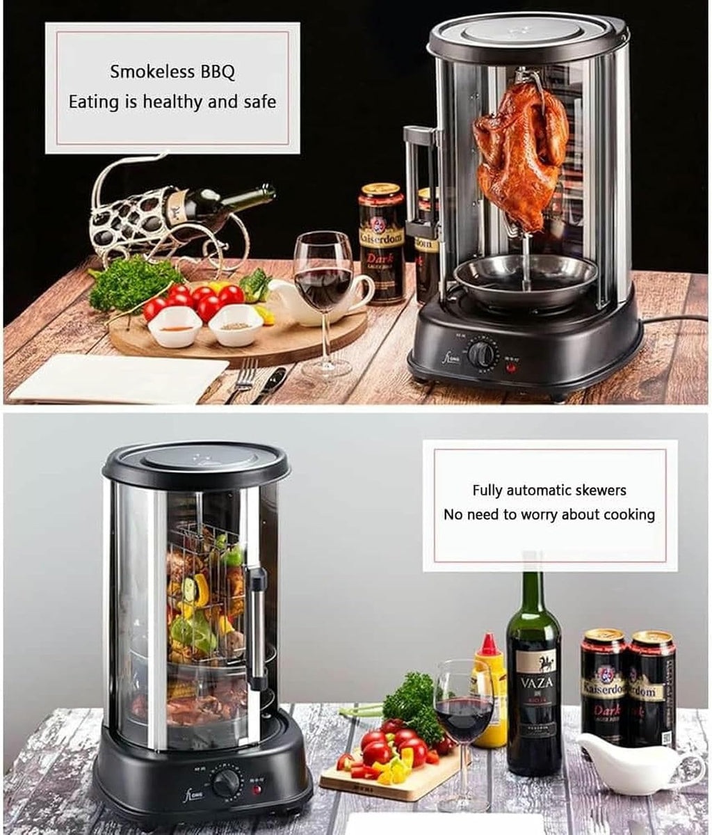 Electric Rotisserie Grill Vertical Oven BBQ Machine 21L for Kebabs, Sweet Potato and Turkey - 360° Rotating Rotisserie Grill
