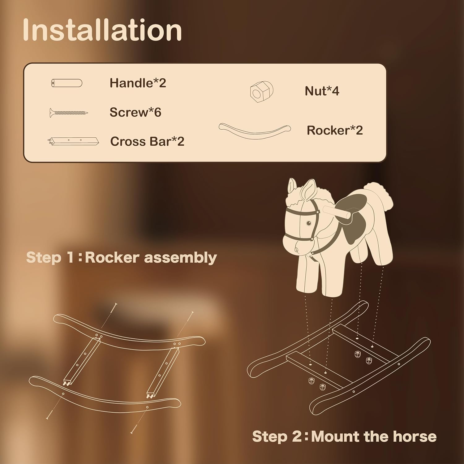Rock My Baby Rocking Horse, Gray Wooden Rocking Toy, Rocking Animals for Children 2-6 Years Old, Ride on Pony with Realistic Sound, CPC Certified