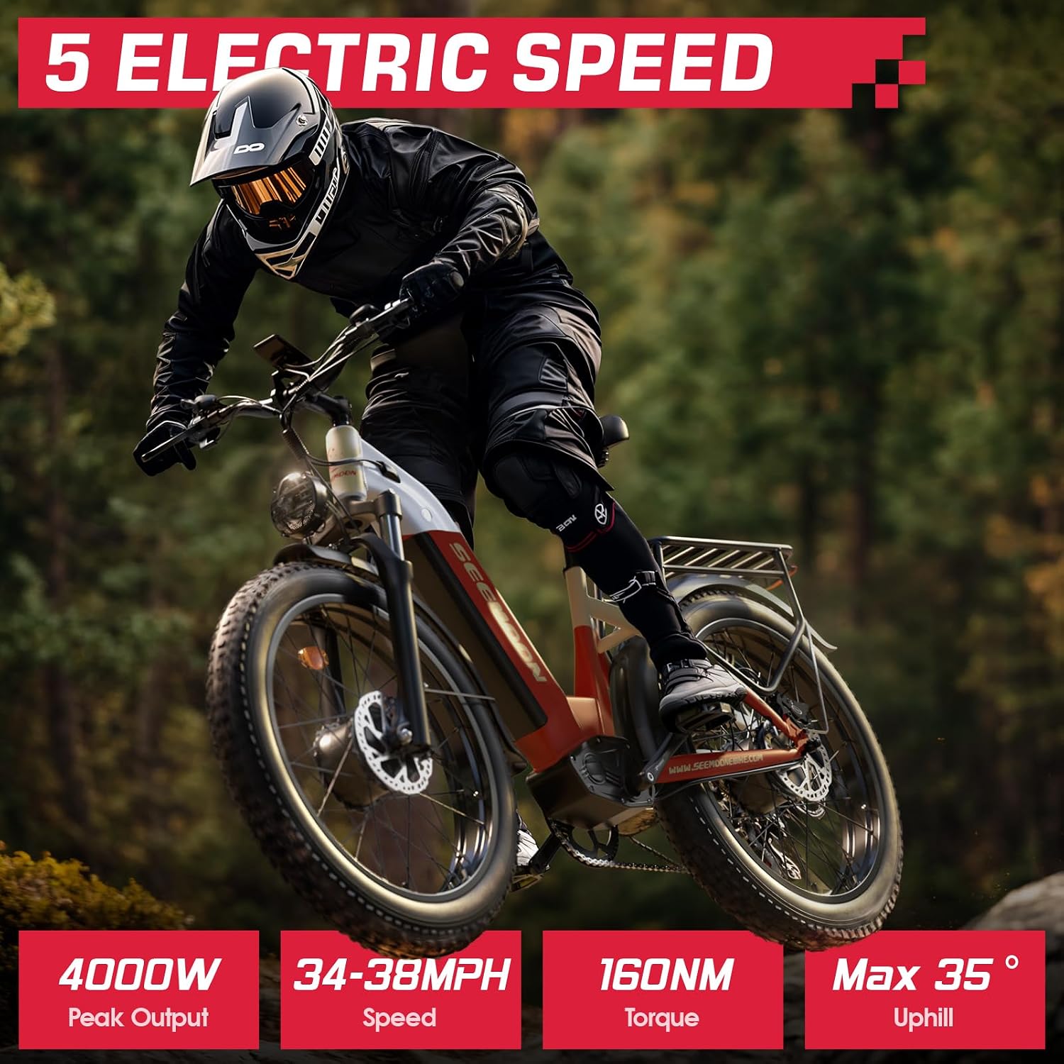 Seemoon Electric Bike,4000W Dual Motor Ebike for Adults,52V 1040Wh Removable Battery E-Bike for Men Women,38MPH Up to 105 Miles,26' Fat Tire Fast Step Thru Electric Bicycle for Commuter