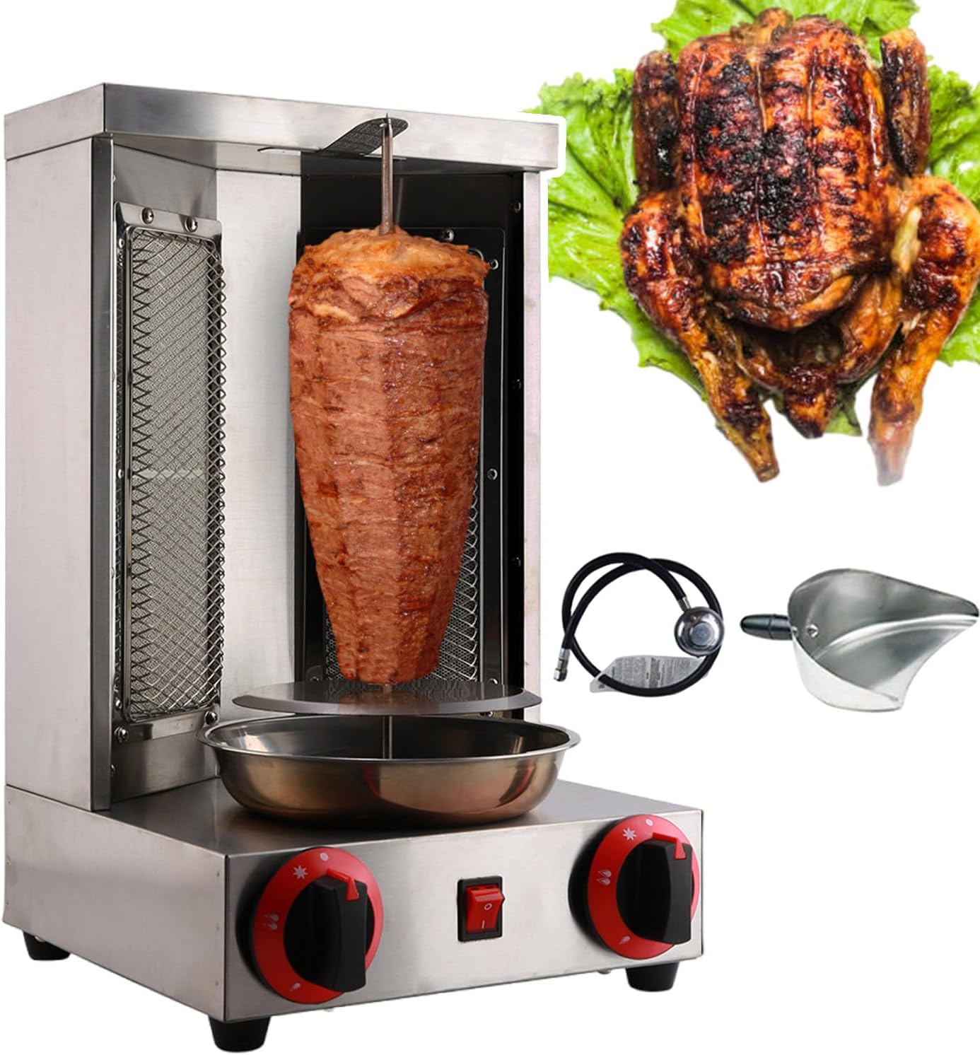 Vertical BBQ Machine Commercial,Stainless Steel Gas Kebab Grill Machine,Adjustable Temperature,360° Rotating Heating,Removable for Cleaning,for Restaurant Home Kitchen Use