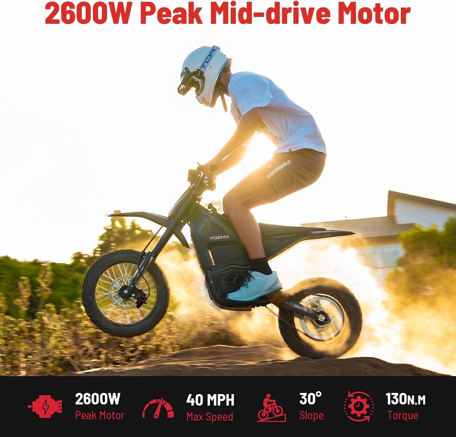 Yozma IN10 Electric Dirt Bike, 2600W 40MPH Electric-Motorcycle with 48V/23AH Battery Ebike, Full Hydraulic Brakes and Suspensions Mountain Off-Road E Dirt Bike, for Teens & Adults (Black)
