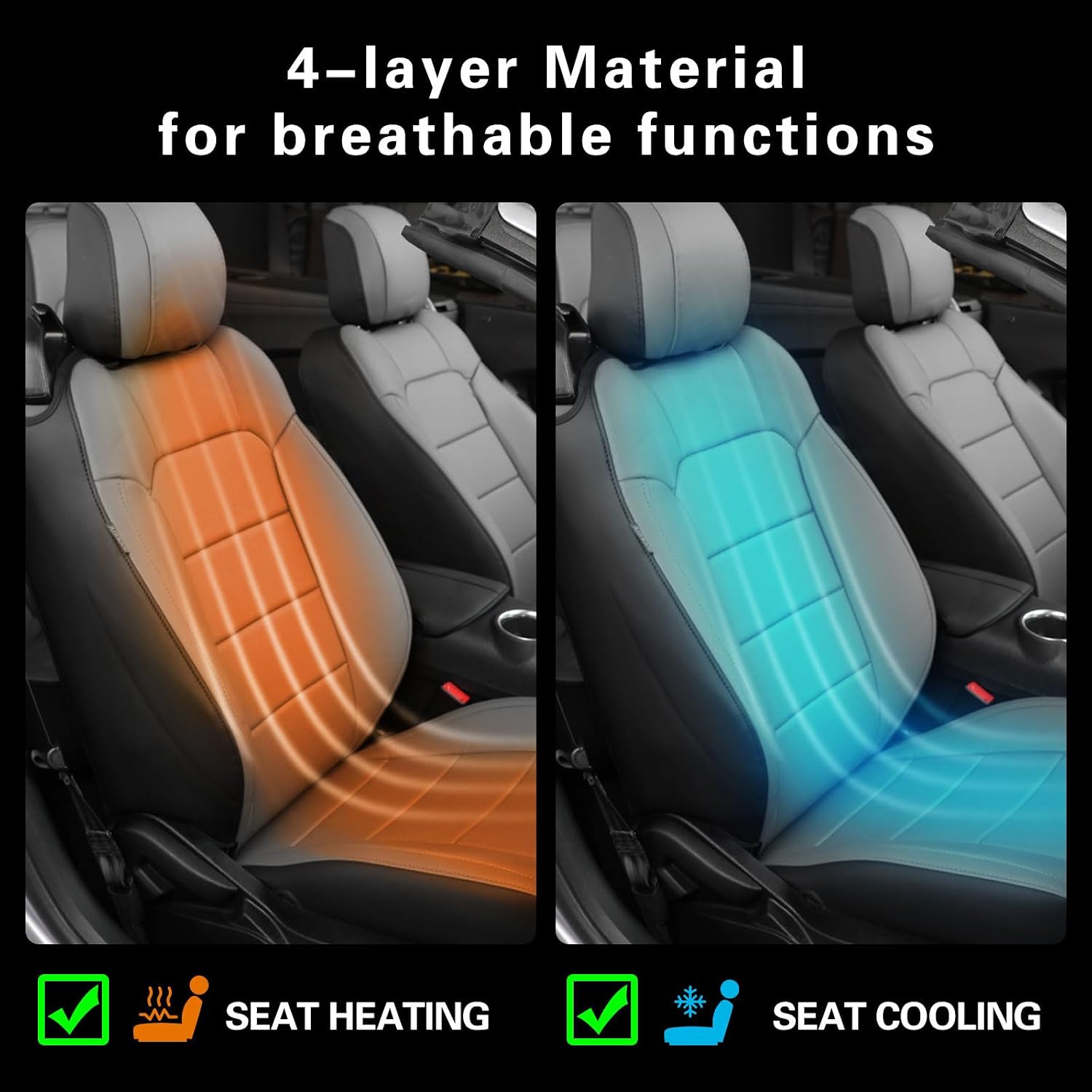 coverdream Mustang Leather Car Seat Covers Custom Fit for 2015-2025 2026 Ford Mustang Convertible,Rear Row One-Piece Backrest,Fully Covered Waterproof Seat Protector (Full Set,Black/Gray)