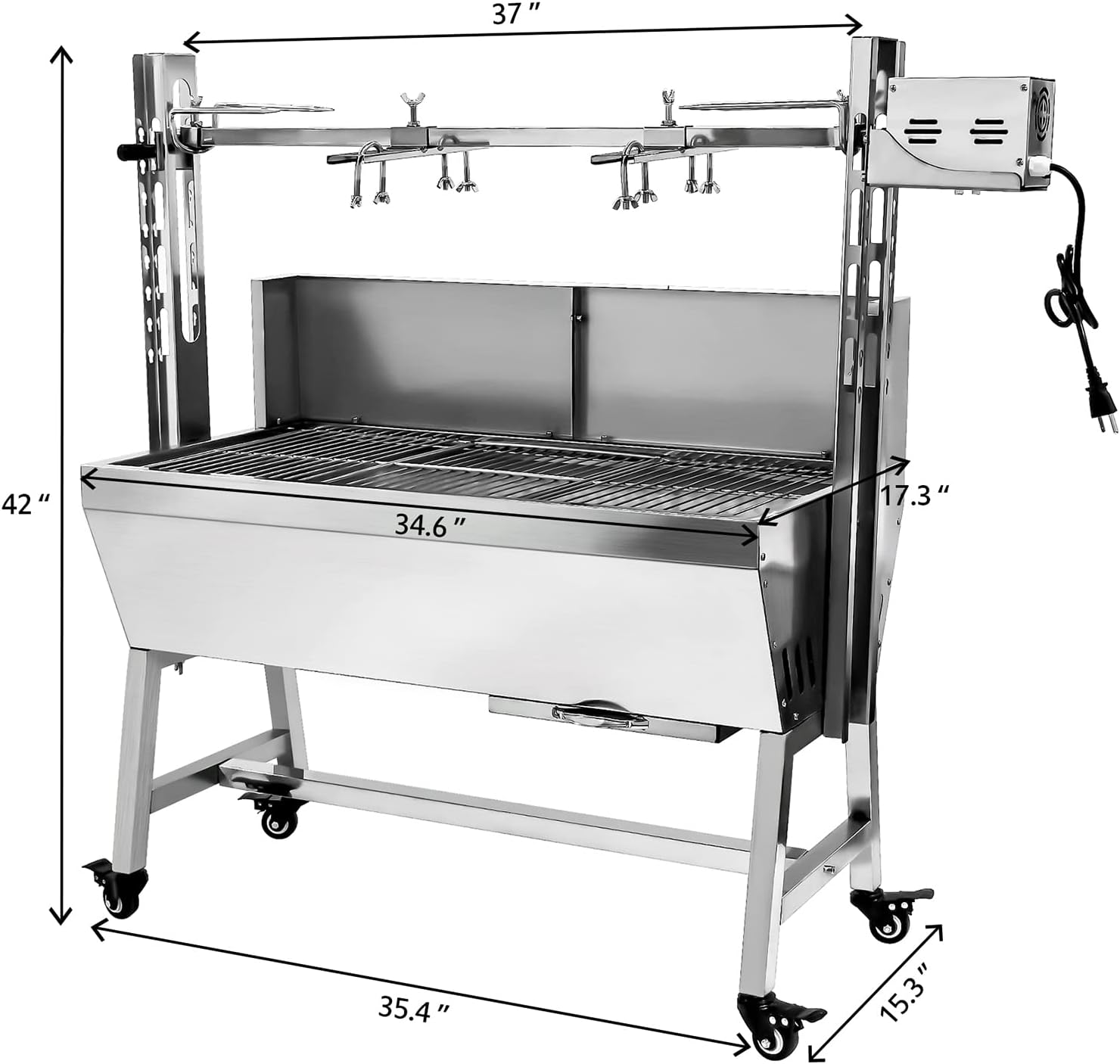 bbq rotisserie grill roaster charcoal roast machine 66lbs charcoal bearing lamb spit roaster hog roasting machine for outdoor picnic camping height-adjustable,with baffle