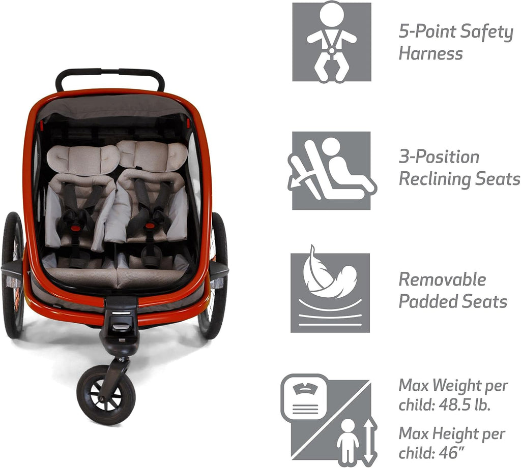 Hamax Outback Two Seat Reclining Multi-Sport Child Bike Trailer + Stroller (Jogger Wheel Sold Separately)