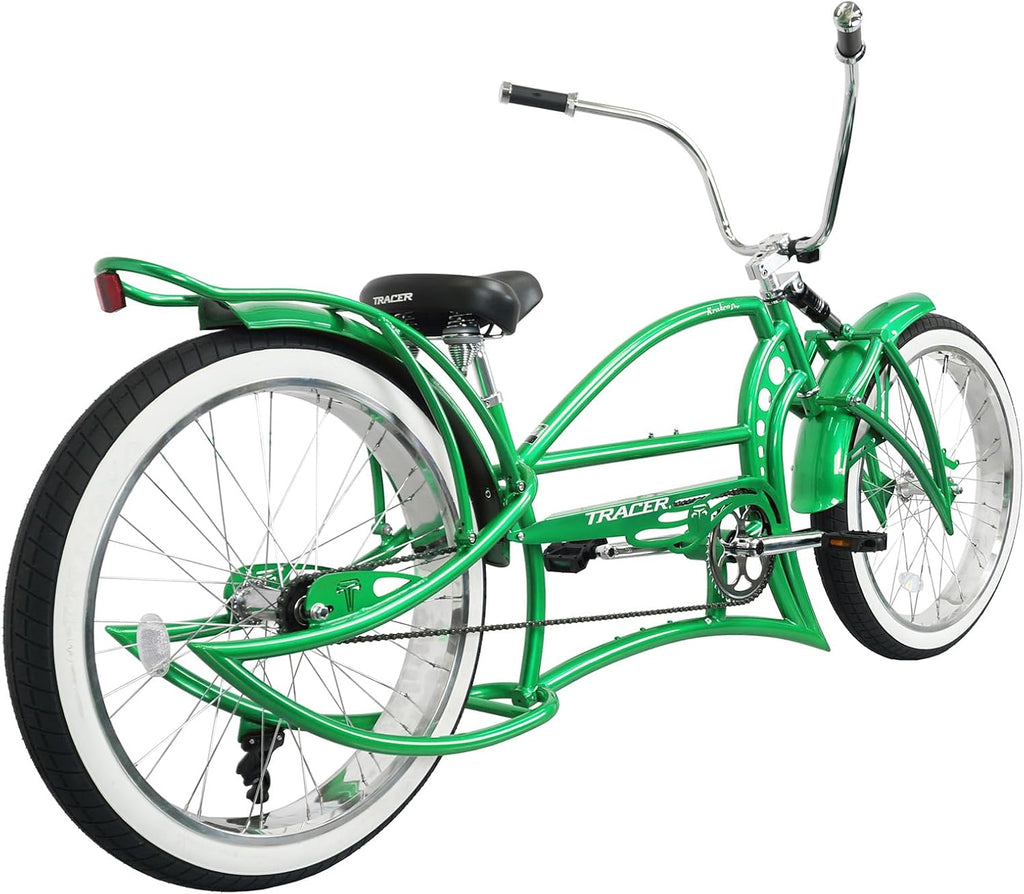Tracer KRAKER PRO 26 Inch Stretch Chopper Bicycle for Adult,Single Speed Men Lowrider Bike with Oversized Hi-Ten Stretch Steel Frame,Front Wheel 26 * 3.5,Rear Wheel 26 * 4.0 Multiple Colors