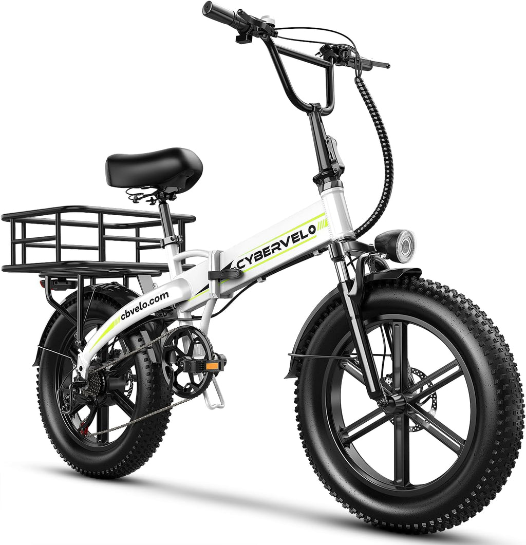 Cybervelo 750W Folding Electric Bike, 48V 20.8AH/50AH Large Removable Battery E-Bike, 80 Miles Max Range, 20' Fat Tire Electric Bike for Adults, Adult Electric Bicycles for Commute