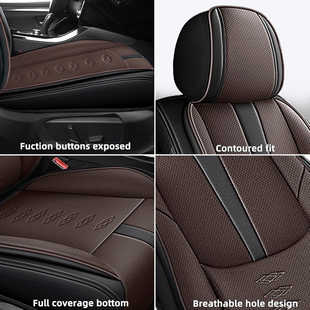 Leather Seat Covers for Jaguar XJ8 2000-2008,Premium Car Seat Covers Full Set,Waterproof Car Seat Protectors with Airbag,Comfort Interior Cover Seats for Cars(Black+Brown)