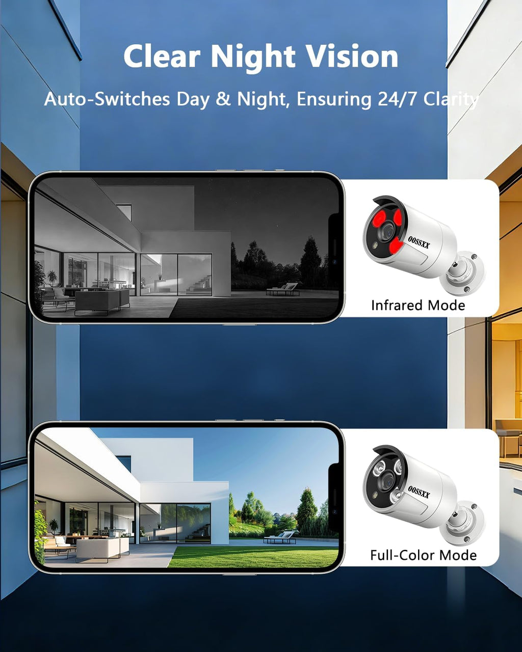 OOSSXX Ultra Wide-Angle 5MP Wired Outdoor PoE IP Cameras for Home Security Outdoor Camera System Video Surveillance