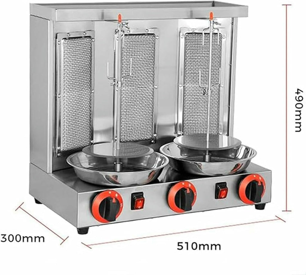Commercial Vertical Barbecue Grill, 360° Automatic Rotation Gas Rotisserie BBQ Skewer, Stainless Steel Kebab Baking Oven (Silver)