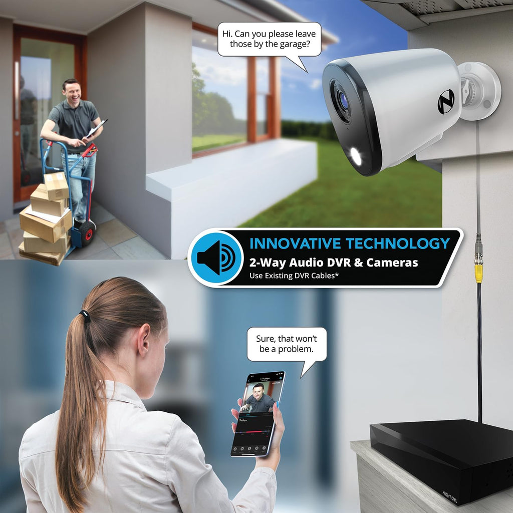 Night Owl 2-Way Audio 12 Channel DVR Video Home Security Camera System with (6) Wired 2K HD Indoor/Outdoor Deterrence Cameras and 1TB Hard Drive (Add up to 2 More Wired and 4 Wi-Fi Cameras)