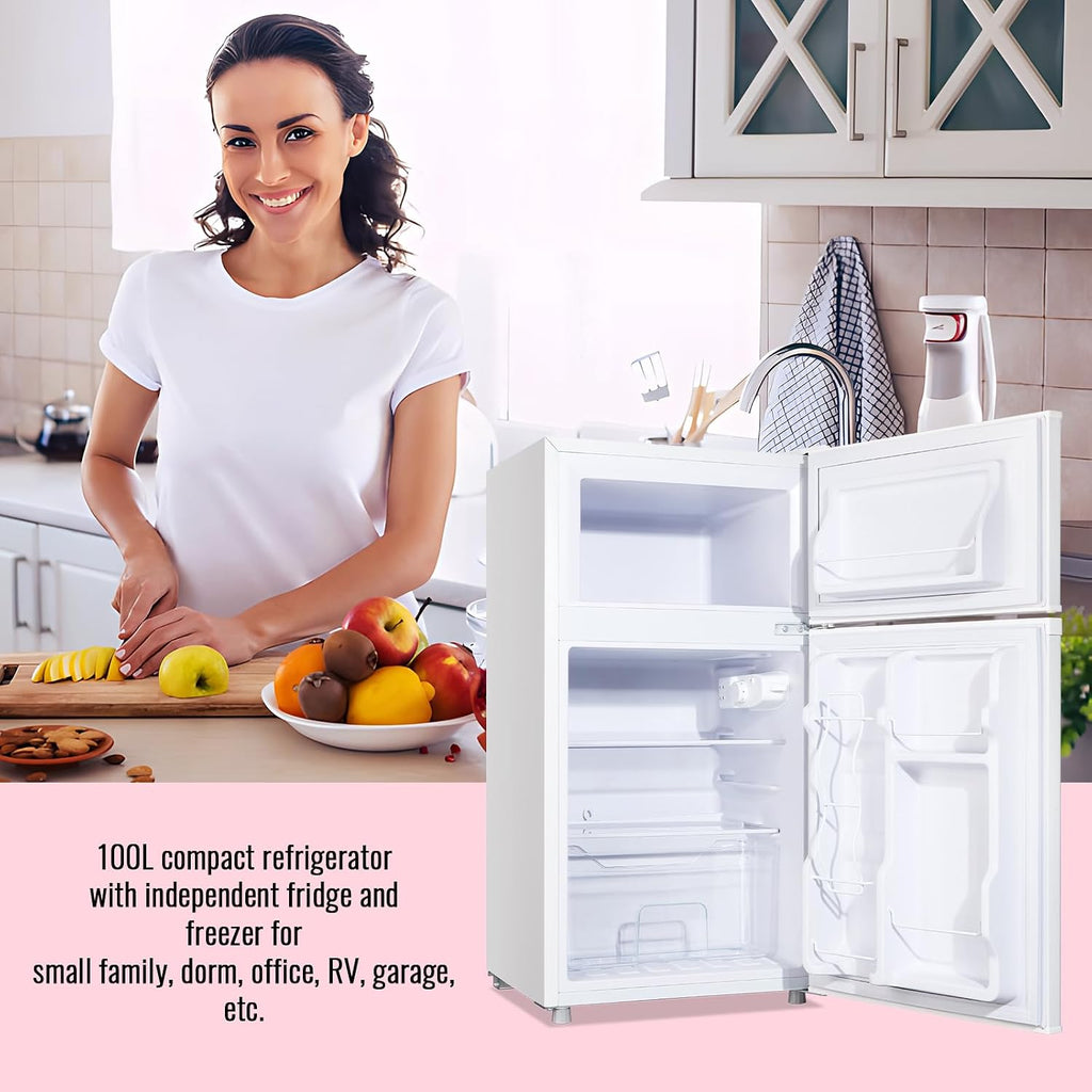 WANAI 3.5 Cu.ft Retro Mini Fridge with Freezer Small Refrigerators Dual Doors & Handles White Freestanding Classic Refrigerator Removable Glass Shelves Adjustable Thermostat for Home Office Dorm RV