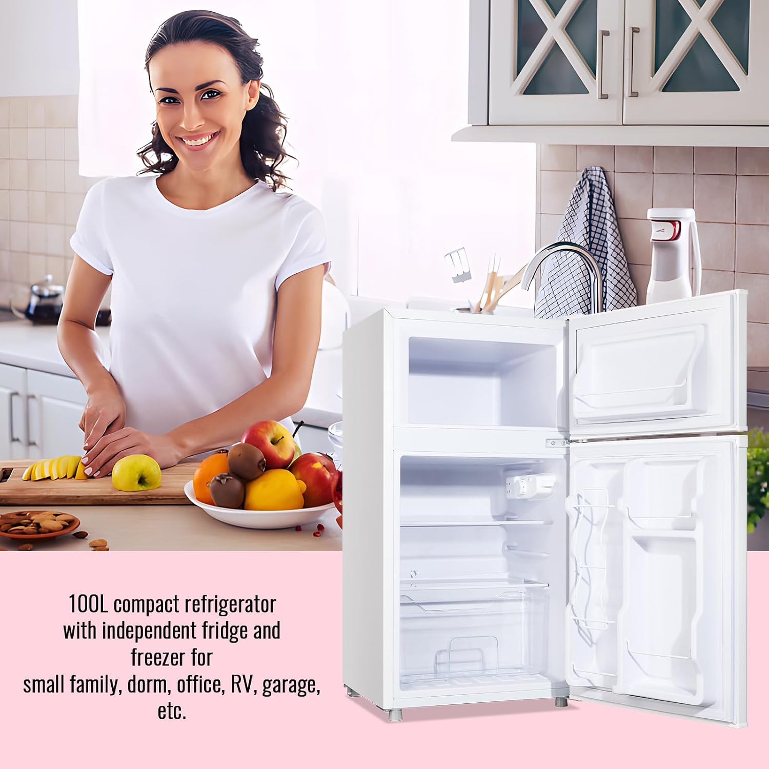 WANAI 3.5 Cu.ft Retro Mini Fridge with Freezer Small Refrigerators Dual Doors & Handles White Freestanding Classic Refrigerator Removable Glass Shelves Adjustable Thermostat for Home Office Dorm RV