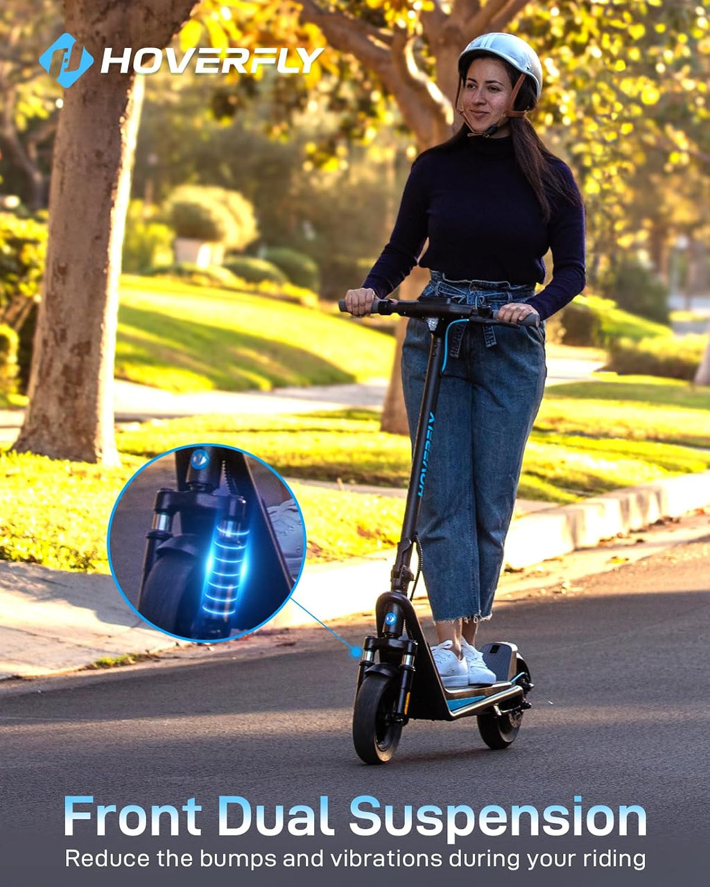 HOVERFLY X1/X3/X5 Electric Scooter for Adults, Anti Flat 8.5'/10'' Solid Tire, Max 10/18/25 Miles Range and 15.5/20Mph Speed Power by 250W/500W Motor, Foldable Commuting E Scooter with EABS&Disc Brake