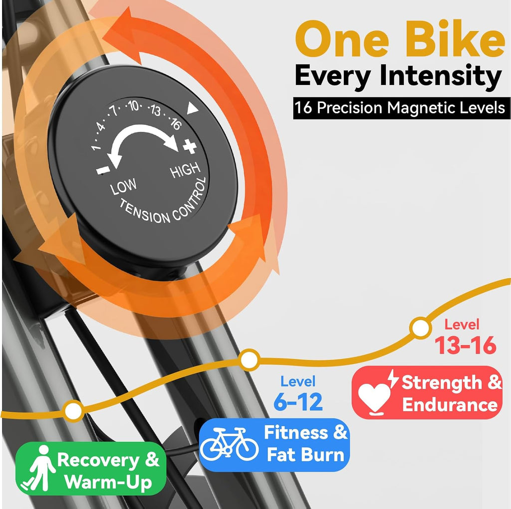 USLIM Foldable Exercise Bike Stationary Bikes for Home, 5 IN 1 Indoor Workout Bike, Cycling Bike with 16-Level Quiet Magnetic Resistance, 6.6 LBS Flywheel and 300LBS Capacity for Senior and Home Workout