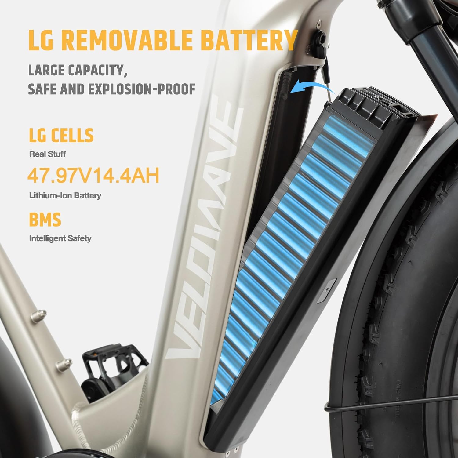 VELOWAVE Electric Bike 26' Fat Tire Ebike Peak 1200W Motor Electric Bike for Adults with 47.97V 14.4AH Removable LG Cell Battery Step-Thru E Bike up to 32MPH UL 2849 Certified with Lock& Bell