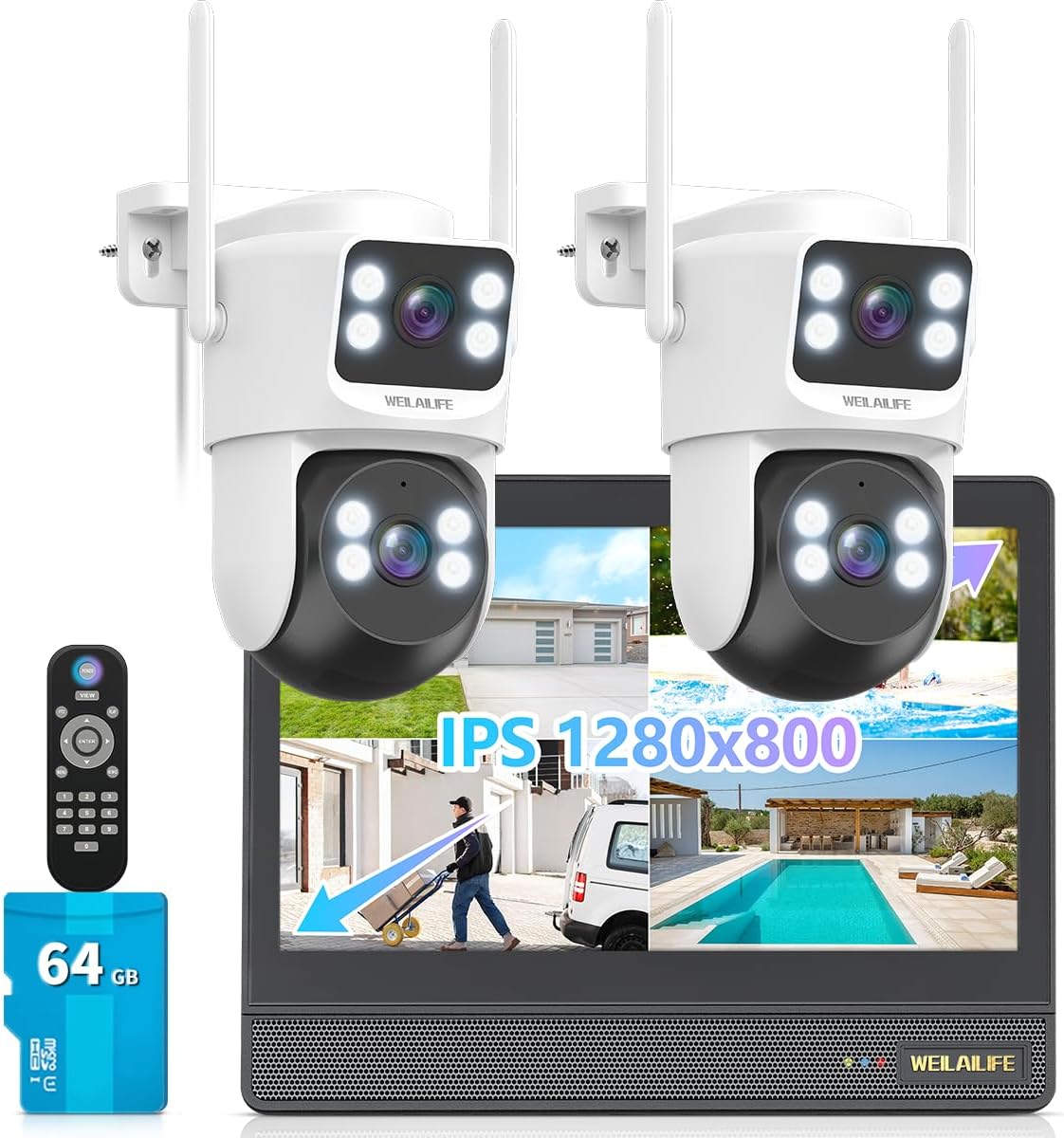 【All-in-One Security System】 4MP PTZ Security Cameras Wireless Outdoor, WiFi Home Security Camera System, Video Surveillance DVR Kits
