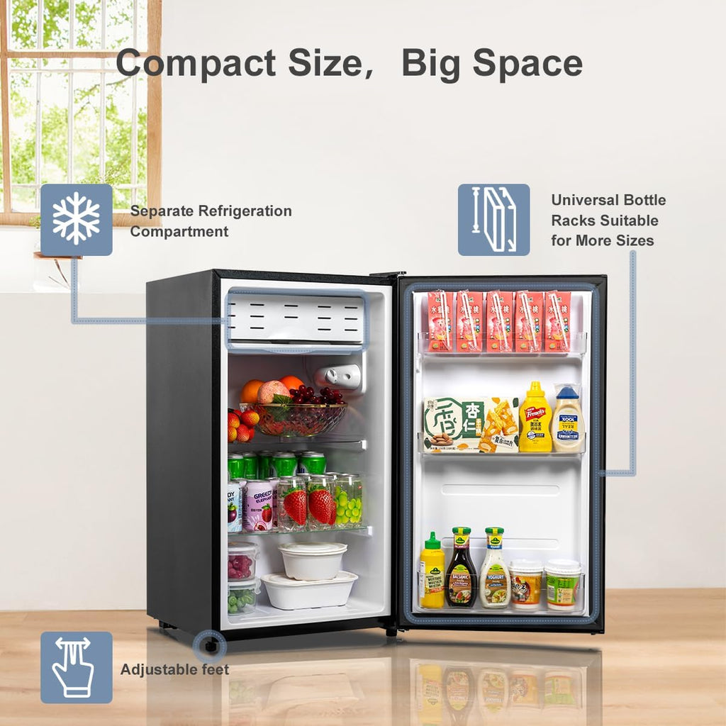 3.2 Cu.Ft Mini Fridge, Small Refrigerator with Single Door & 7 Level Adjustable Thermostat, Mini Fridge for Badroom, Office, Dorm, Apartment, Black