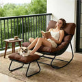 Outdoor and Indoor Rocking Chairs, Comfy Patio Chair, Rocking Chair with Ottoman and Sturdy Metal Frame, Balcony Chairs with Thickened Cushion, Silla Mecedora for Patio Porch Garden Living (Brown)