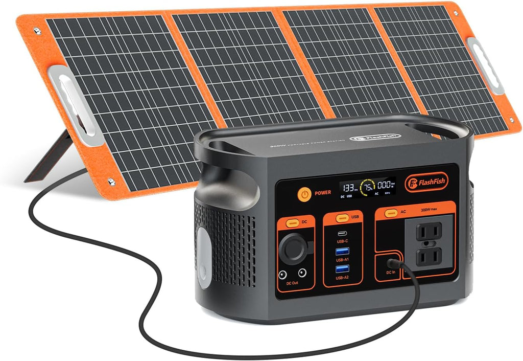 Solar Generator with Solar Panel Included, FF Flashfish 179Wh Portable Power Station+100W Foldable Solar Panel, Backup Power Battery and Solar Panel Kit for Home Blackout/RV/Camping