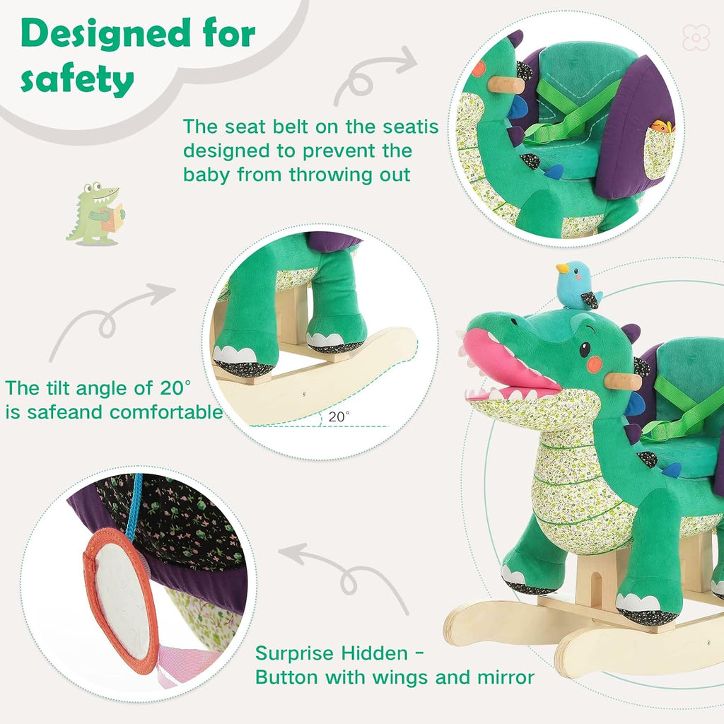 labebe Child Rocking Horse Toy, Stuffed Animal Rocking Horse, Green Crocodile Plush Rocker Toy for Kid 6 Month -3 Years, Wooden Rocking Horse Chair/Rocker/Animal Ride on