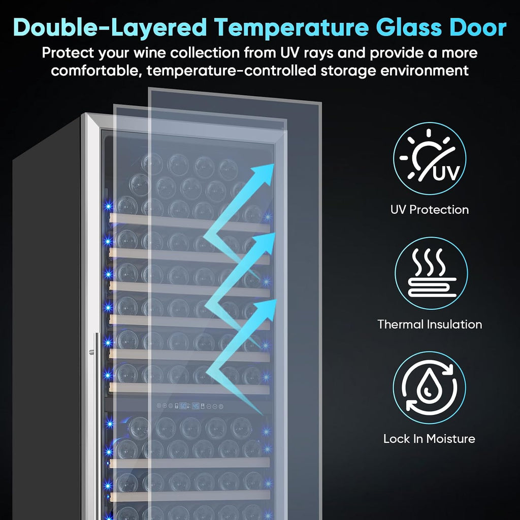 200 Bottle Wine Fridge Dual Zone, 24 Inch Wine Cooler Refrigerator Freestanding or Built-in, Professional Wine Cellar with Advanced Temperature Control and Compressor Cooling, Quiet Operation