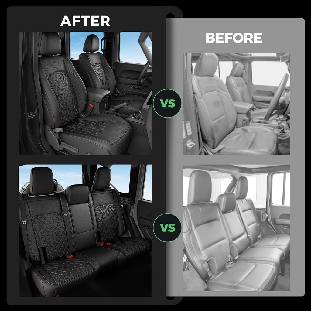 for Jeep Wrangler Seat Covers JL 4 DR with Rear Cup Holder 2018 2019 2020 2021 2022 2023 2024 2025 2026, Custom Fit Car Seat Covers Full Set,Waterproof Leather Seat Protector,Black