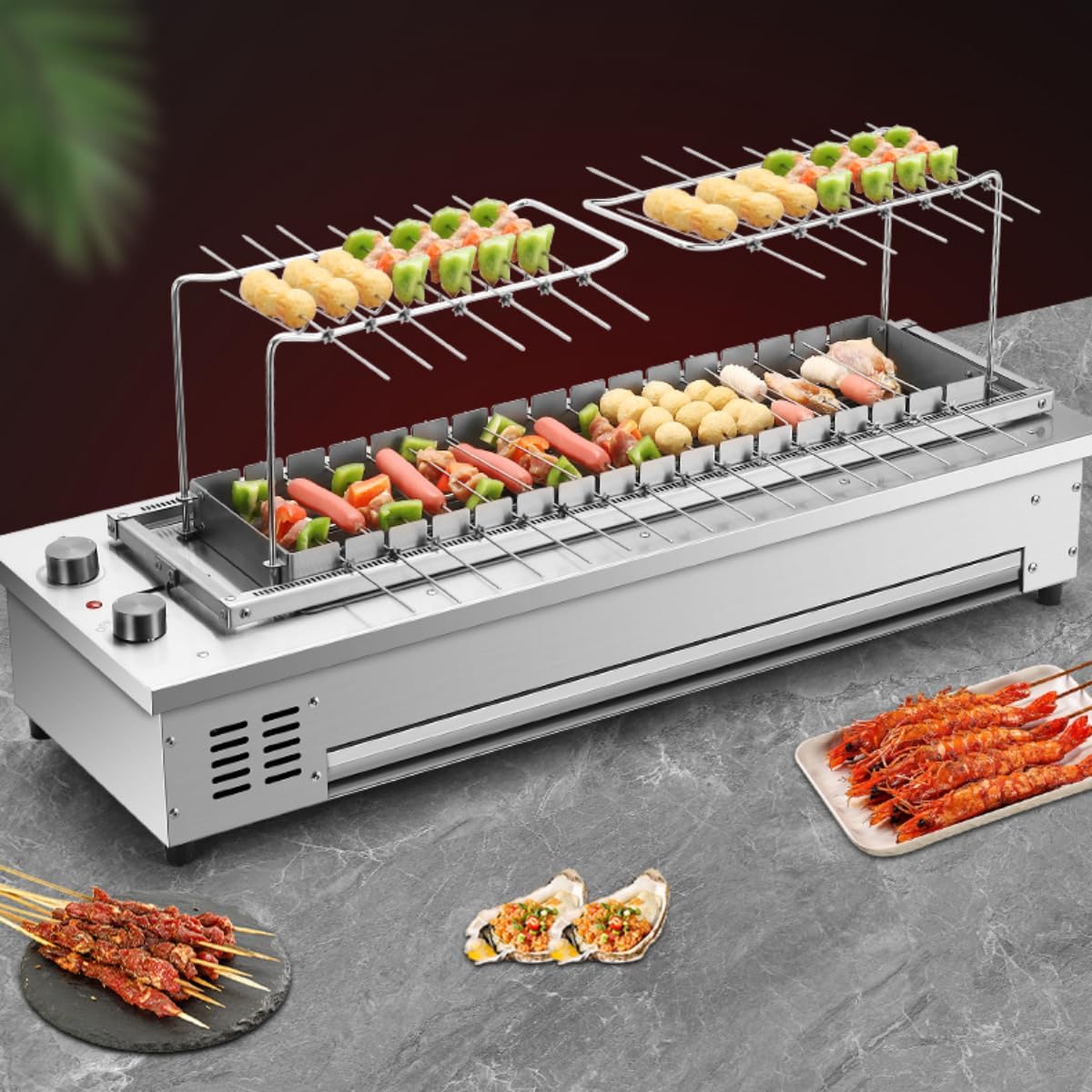 Commercial Barbecue Oven,Automatic Flip Grill,Commercial Korean BBQ Stove,Auto Roating Smokeless Searing Grill,Electric Korean BBQ Roaster,Temperature Adjustable,Roating,16 Skewers,220V