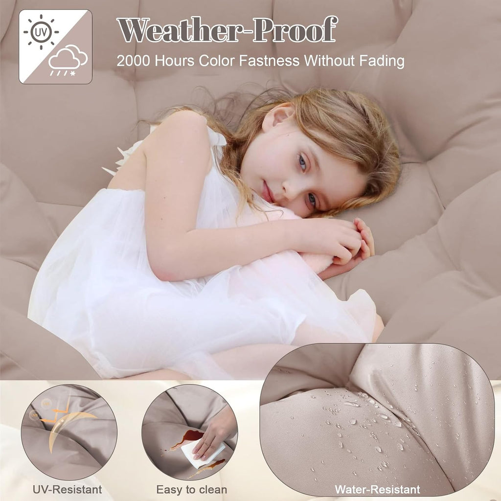Thickened Waterproof Papasan Rocking Chair Cushion, 6.3'' Patio Egg Chair Pad with Ties, Outdoor/Indoor Rattan Hammock Cushions for Porch, Garden, Balcony(Only Cushion no Chair) (Khaki)
