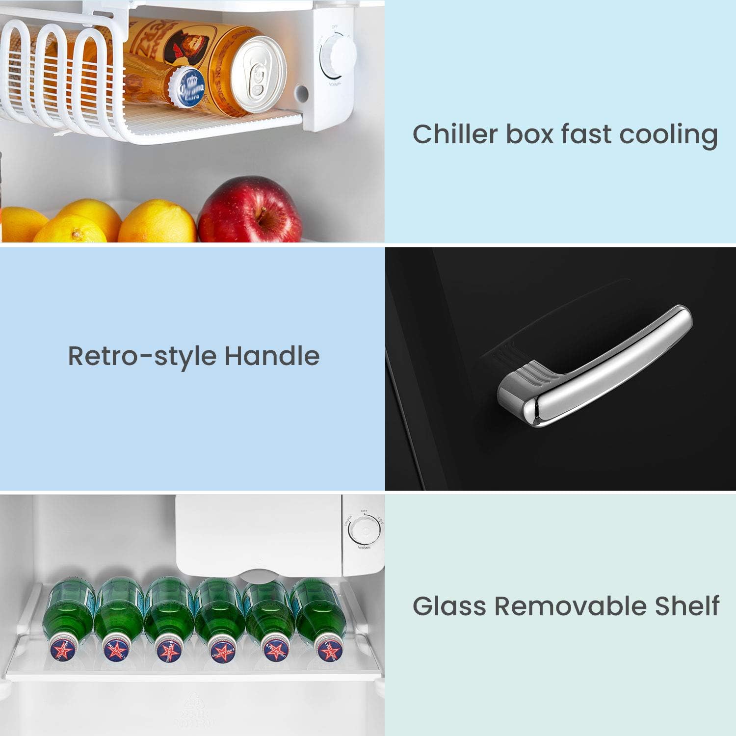 COMFEE' 1.6 Cubic Feet Solo Series Retro Refrigerator Sleek Appearance HIPS Interior, Energy Saving, Adjustable Legs, Temperature Thermostat Dial, Removable Shelf, Perfect for Home/Dorm/Garage [black]