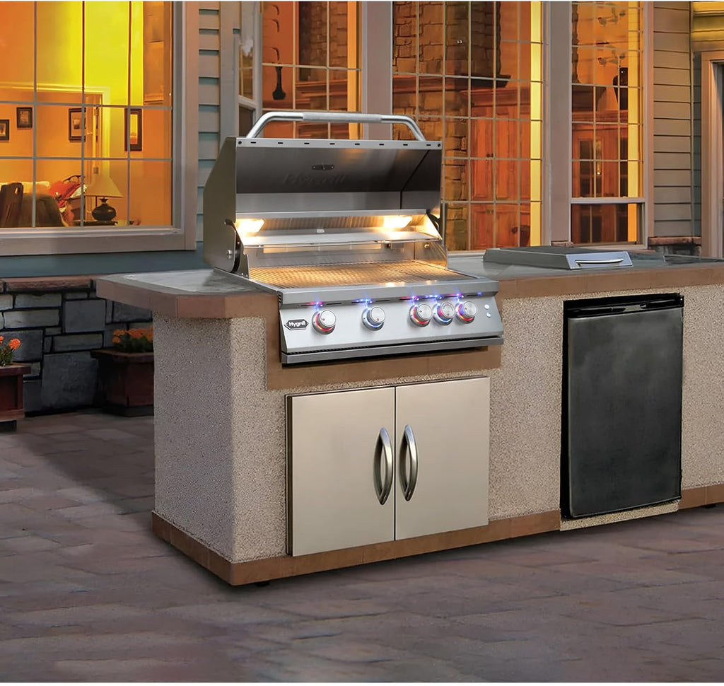 Hygrill Premium XTR 32-Inch Built In Grill, Stainless Steel 4-Burner Grill Head for Outdoor Kitchen with Rear Infrared Burner and LED Lights, Natural Gas