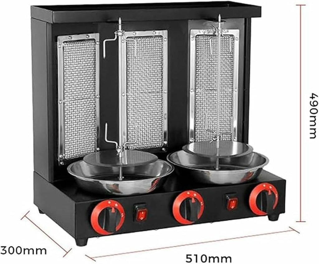 Commercial Vertical Barbecue Grill, 360° Automatic Rotation Gas Rotisserie BBQ Skewer, Stainless Steel Kebab Baking Oven (Black)