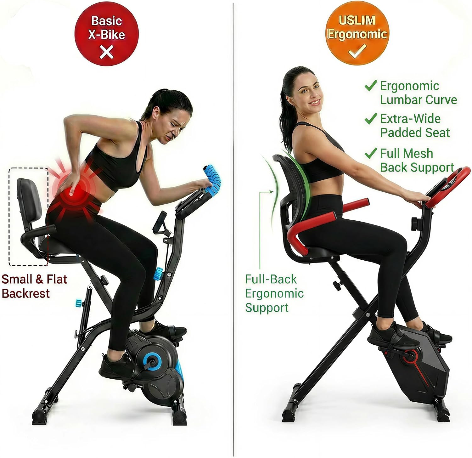 USLIM Foldable Exercise Bike Stationary Bikes for Home, 5 IN 1 Indoor Workout Bike, Cycling Bike with 16-Level Quiet Magnetic Resistance, 6.6 LBS Flywheel and 300LBS Capacity for Senior and Home Workout