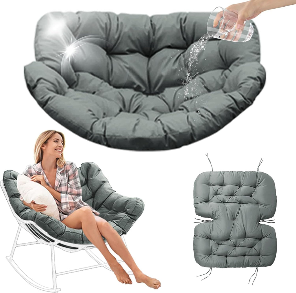 Outdoor Rocking Chair Cushions Replacement, 6''Thick Waterproof & Fade Resistant Papasan Chair Cushion with 6 Straps,Tufted Egg Chair Cushion for Indoor & Outdoor (Light Gray)