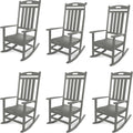 Outdoor Rocking Chair Set of 6, All-Weather Resistant Poly Lumber Rocker Chair Outdoor, High Back Plastic Patio Rocking Chairs for Outside Porch Rocker Garden Lawn, Slate Grey