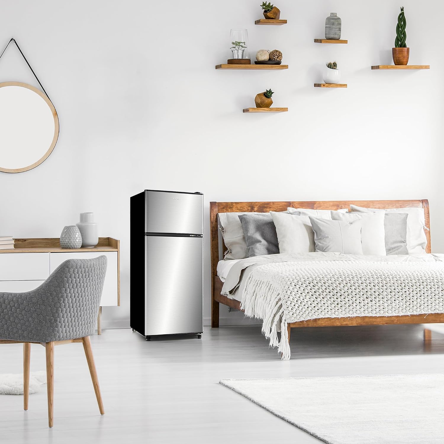 Anukis Compact Refrigerator 3.8 Cu Ft 2 Door Mini Fridge with Freezer For Apartment, Dorm, Office, Family, Basement, Garage